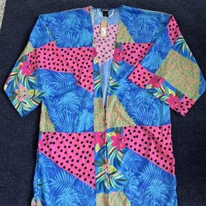 Steve Madden Kimono Womens One‎ Size Blue Multi Tropical Floral Duster Cardigan